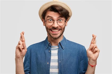 Free Photo Young Bearded Man With Round Glasses And Denim Shirt