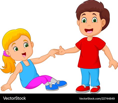 Boy Helping A Girl Stand Up Royalty Free Vector Image