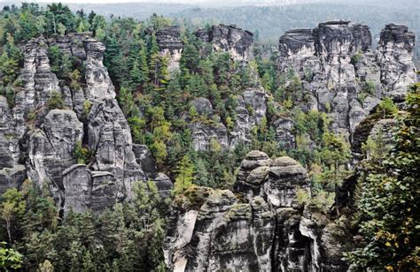 Bastei Rock Formation In Saxon Switzerland National Park Germany Stock