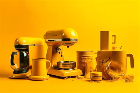 Premium Photo Yellow Kitchen Appliances And Appliances On The Yellow