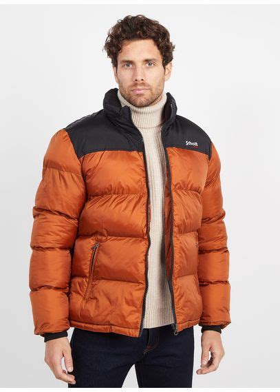 High Neck Padded Jacket Rust Schott Men Place Des Tendances