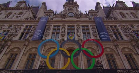 City Hall Square In Paris Where The Olympic Rings Are Installed Crowds