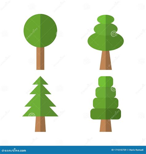 Simple Cartoon Tree Set Flat Design Go Green Stock Vector