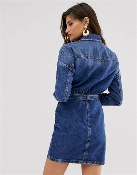 River Island Mini Denim Shirt Dress In Mid Wash Asos Shirt Dress Denim Shirt Dress Dresses