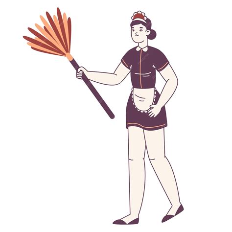 Premium Vector Housemaid With Feather Duster Hotel Maid Housekeeping Or Cleaning Service Lady