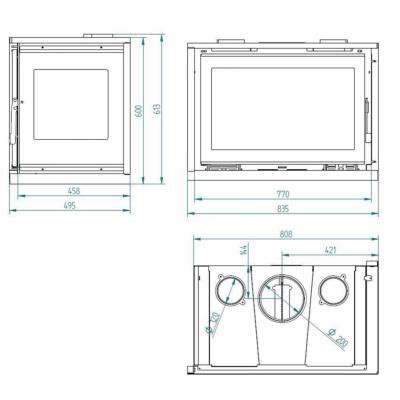 Insert à bois acier foyer fonte verre sérigraphié latéral droit