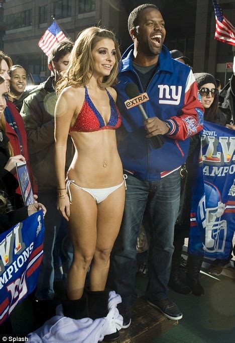 Maria Menounos Strips Down To Bikini In Times Square After Losing Super Bowl Bet Daily Mail Online