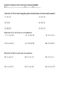 Greatest Common Factor And Least Common Multiple Quiz By Stem In Them