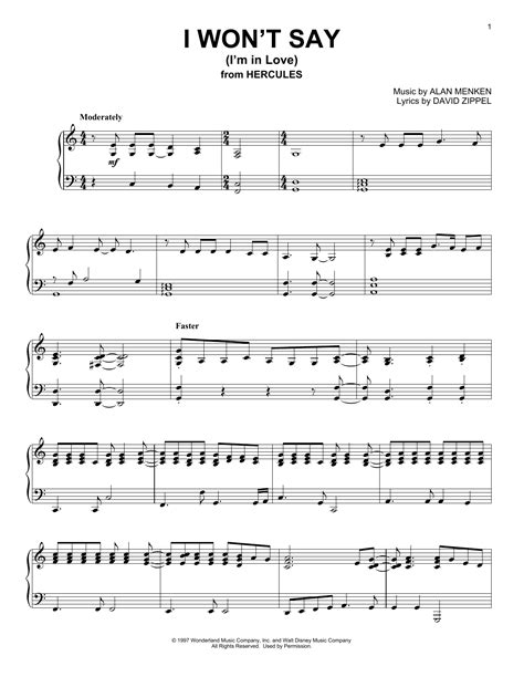 I Won T Say I M In Love From Hercules By Alan Menken Sheet Music