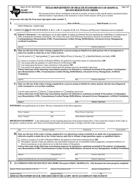 Printable Dnr Form Texas