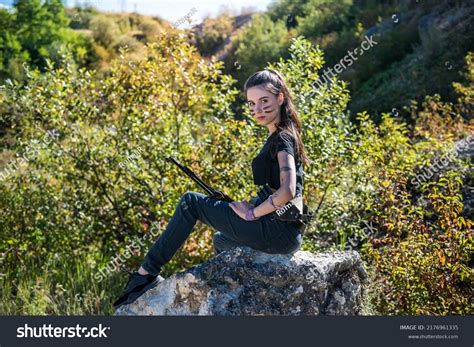 Sexy Woman Top Holing Gun Rifle Shutterstock