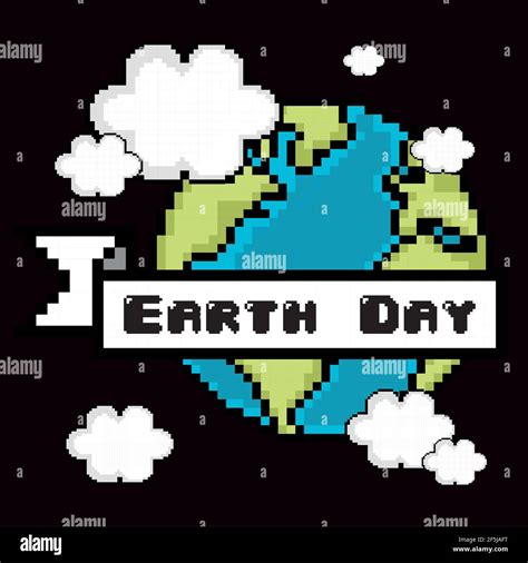 Earth Day Pixel Art With Text Vector Illustration Stock Vector Image