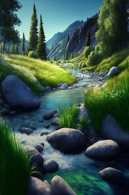 Premium Ai Image River Running Through A Lush Green Forest Generative Ai