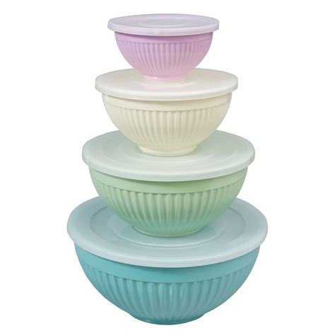 Set Of 4 Ridged Melamine Stacking Bowls With Lids | Rex London ...