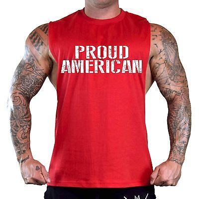 Men S Proud American Red T Shirt Tank Top Gym Workout Fitness Muscle