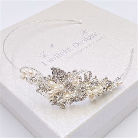 Edith Vintage Pearl And Diamante Bridal Side Headband