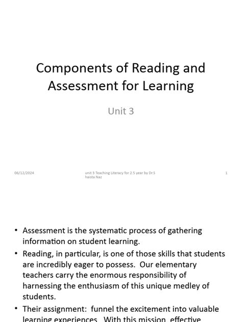 Unit 3 Components Of Reading And Assessment For Learning Pdf Educational Assessment