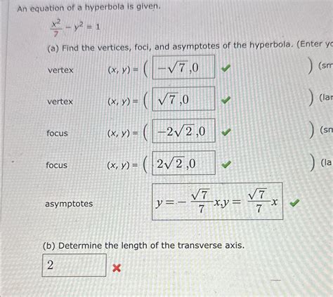 Solved An Equation Of A Hyperbola Is Given X27 Y2 1 B Chegg