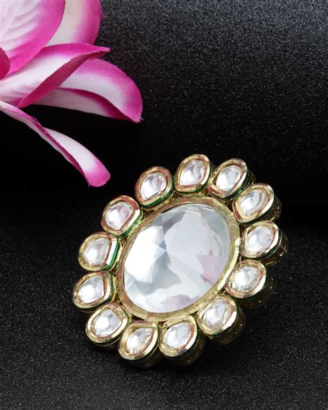 Kundan floral ring by Dugri Style | The Secret Label