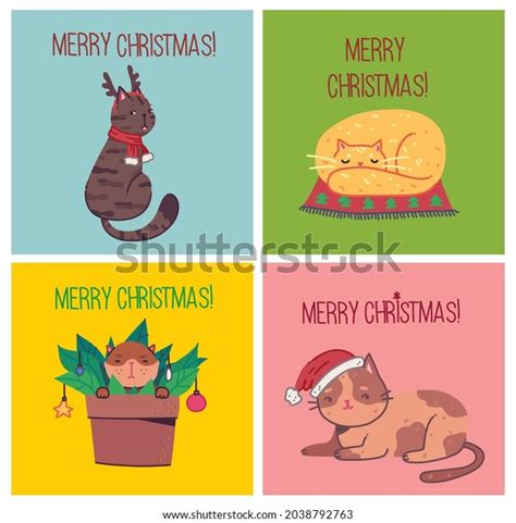 Christmas Cats Merry Christmas Illustration Cute Stock Vector Royalty