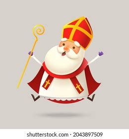 Cute Saint Nicholas Sinterklaas Jumping Happy Stock Vector Royalty