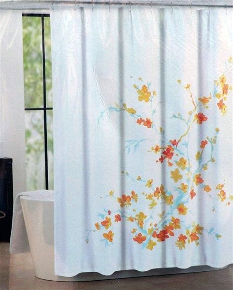 Tahari Floral Fabric Shower Curtain Bohemian Shower Curtain Blue