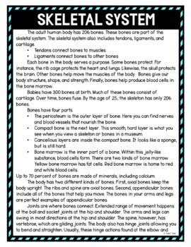 Skeletal System Digital Reading Passage And Questions Self Grading