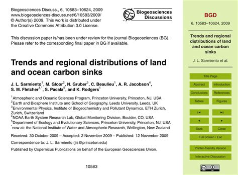 Pdf Trends And Regional Distributions Of Land And Ocean Carbon Sinks