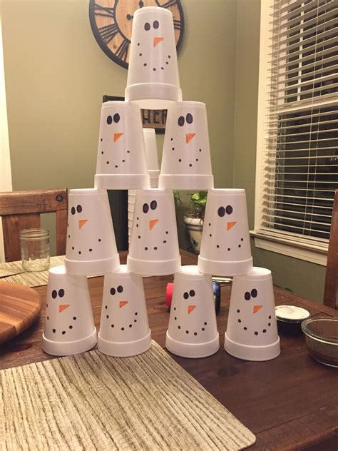 Diy Snowman Knock Down The Cup Tower With A Snowball Game