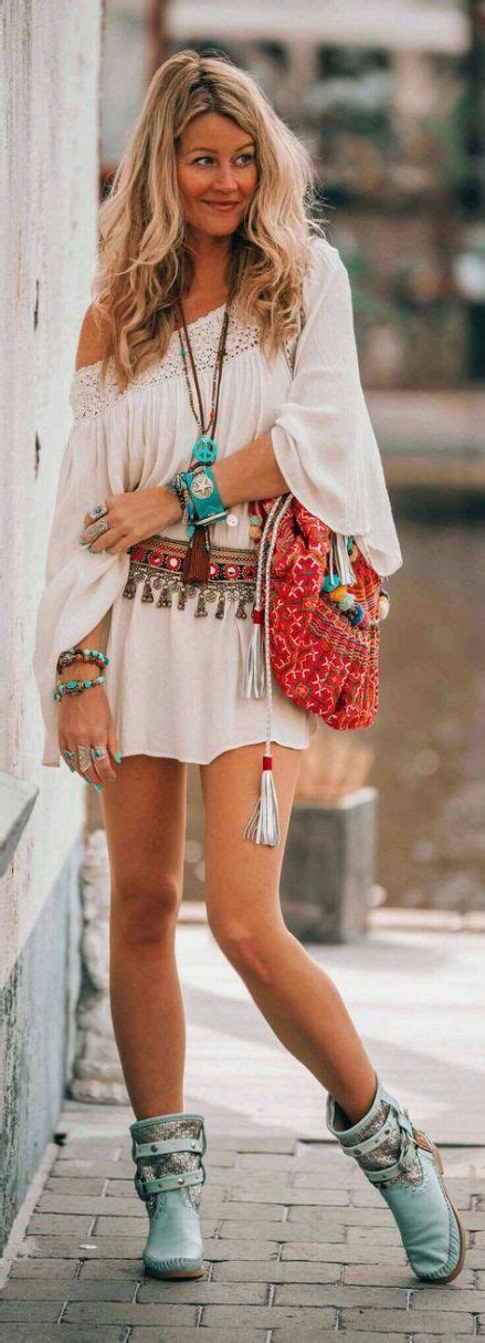 64 Trendy Style Boho Street Boots Boots Style Boho Outfits Boho Fashion White Boho Style Dress