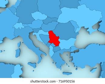 Serbia Red On Blue Political Map Shutterstock