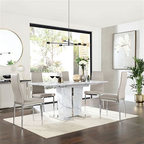 Vienna Extending Dining Table 4 Leon Chairs White Marble Effect