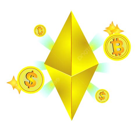 3d Nft Coin Ethereum Gold Shape With Bitcoins And Dollars In Golden