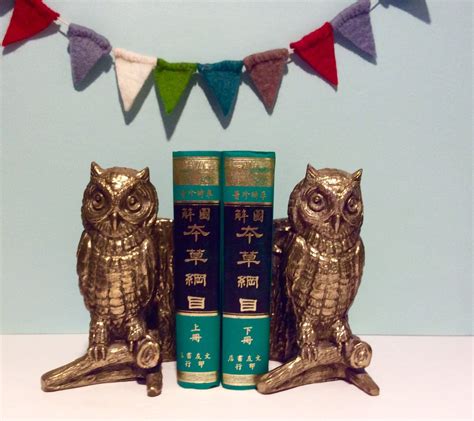 Mid Century Bookends Vintage Brass Owl Bookends Mcm Office Etsy Owl Bookends Library Decor