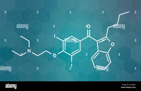 Amiodarone Antiarrhythmic Drug Molecule White Skeletal Formula On Dark Teal Gradient Background