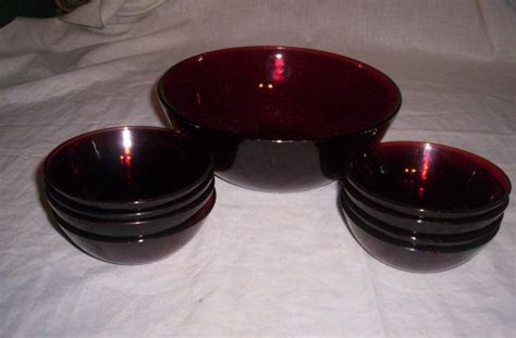 Vintage Anchor Hocking Ruby Red Glass Berry Bowl Set Berry Bowl Anchor