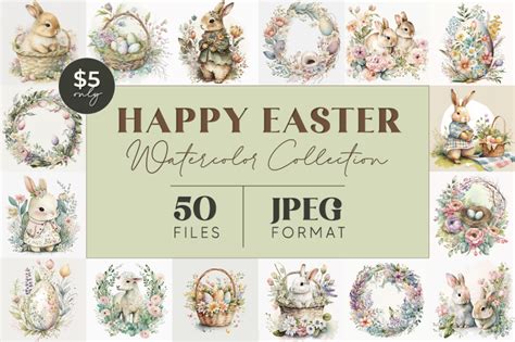 Happy Easter Watercolor Collection By Artsy Fartsy Thehungryjpeg