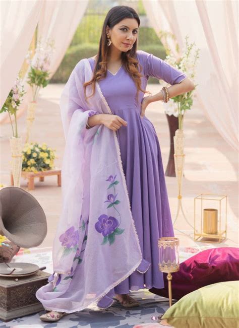 Purple Georgette Plain Anarkali Suit With Embroidered Dupatta Atelier