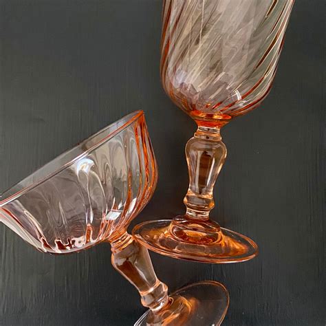 Vintage Pink Swirl Glassware Arcoroc Of France Pink Colored Glass Stemware Drinkware