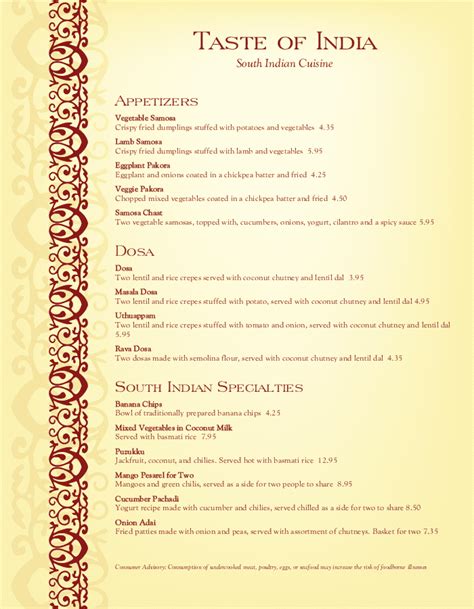 South Indian Restaurant Menu Pdf