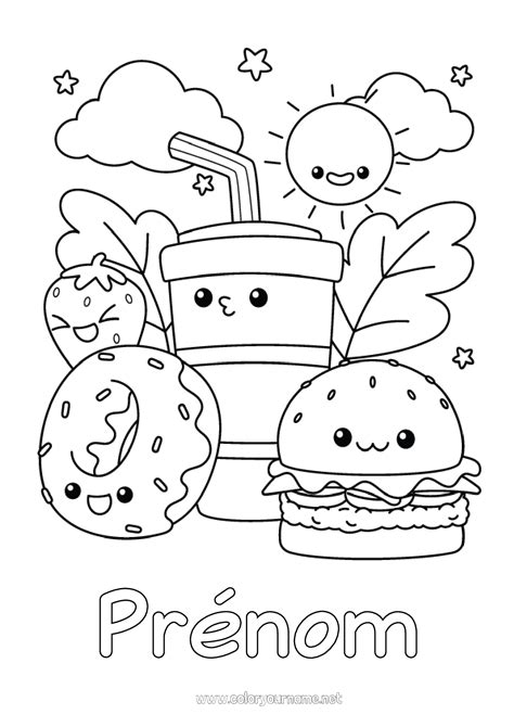 Coloriage N Kawaii Donuts Boisson