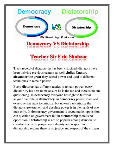 Democracy Vs Dictatorship Track Record Of Dictatorship Has Been