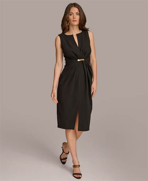 Donna Karan New York Donna Karan Womens Split Neck Ruched Hardware Trim Dress Macys