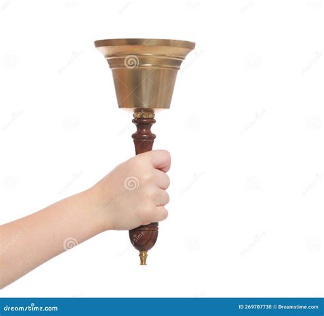 Pupil With School Bell On White Background Closeup Stock Photo Image