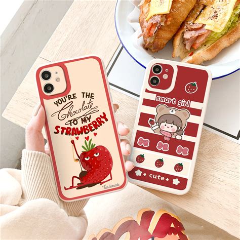 Ốp iphone hot trend vuông cạnh ốp lưng iphone Dâu tây cute 6 6splus 7plus 8 8plus xr xs 12 13