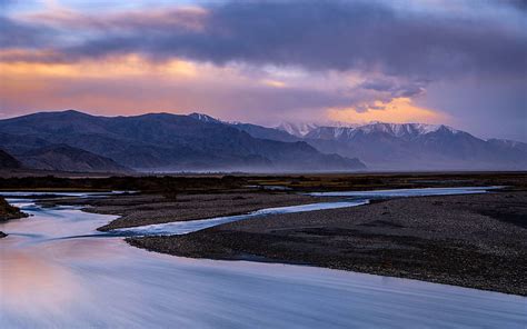 Tibet Plateau Snow Mountains River Sunset Landscape Hd Wallpaper Peakpx