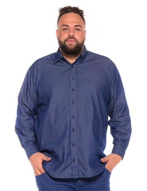 Camisa Plus Size Manga Longa Linho Azul Busca Na BigShirts Plus