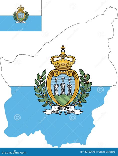 Mapa Del Vector De San Marino Con La Bandera Fondo Aislado Blanco