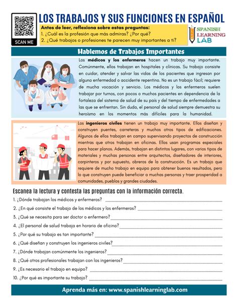 Trabajos Importantes En Espa Ol Ejercicios De Lectura En Pdf