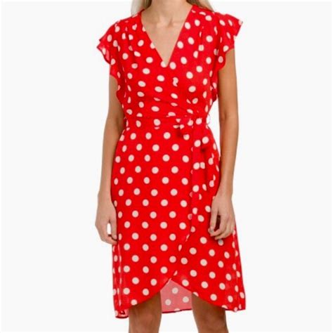 Monteau Dresses Red And White Polka Dot Faux Wrap Dress Nwt Poshmark